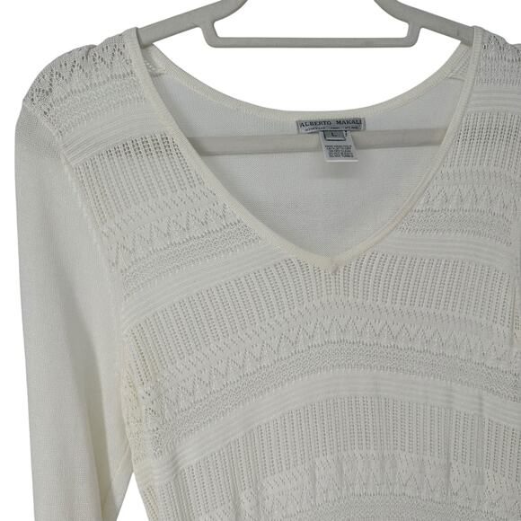 Alberto Makali Ivory Knit Peplum Sweater Top Size L - Picture 3 of 7